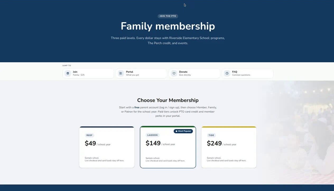 Riverside demo family membership page
